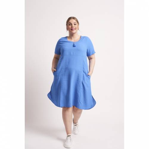 Chalou Frauen große Größe Leinen Kleid mit kurzen Ärmeln, blau Berry Styling