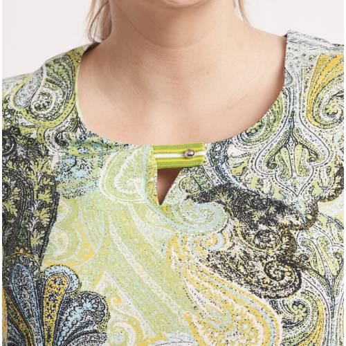 Chalou Langarm-Bluse in großer Größe mit Paisleymotiv grün Ausschnitt